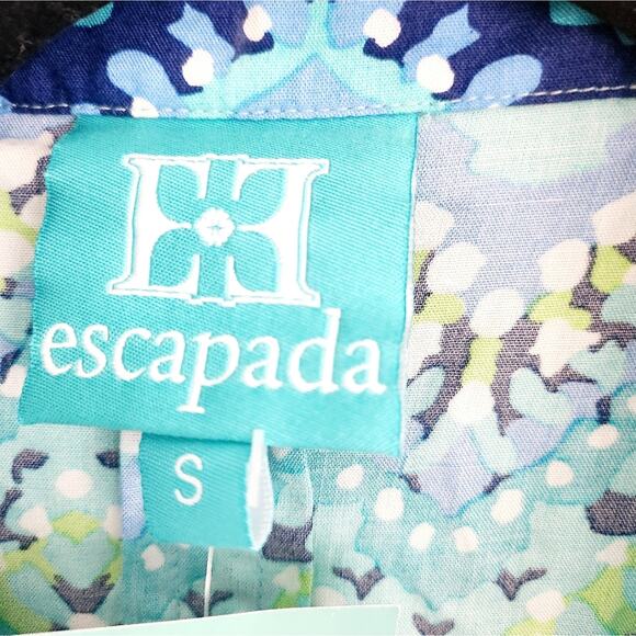 S New Escapda  Blue Green Patterned Blouse - Picture 4 of 5
